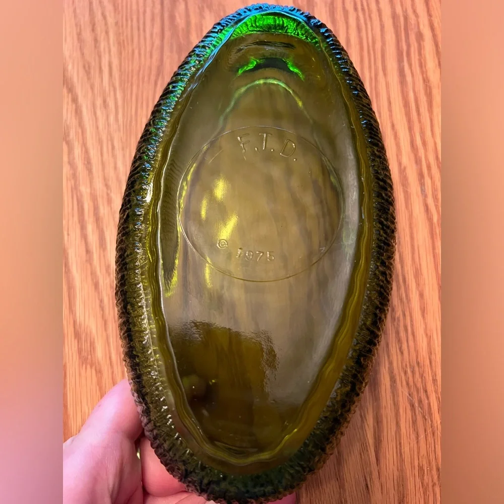 Vintage Green Glass Oval Bowl/Planter/Vase